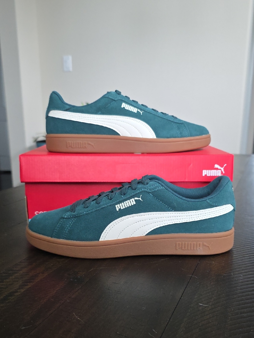 NWT PUMA Smash 3.0 Men's Sneakers Green Terrain White Suede Leather SoftFoam